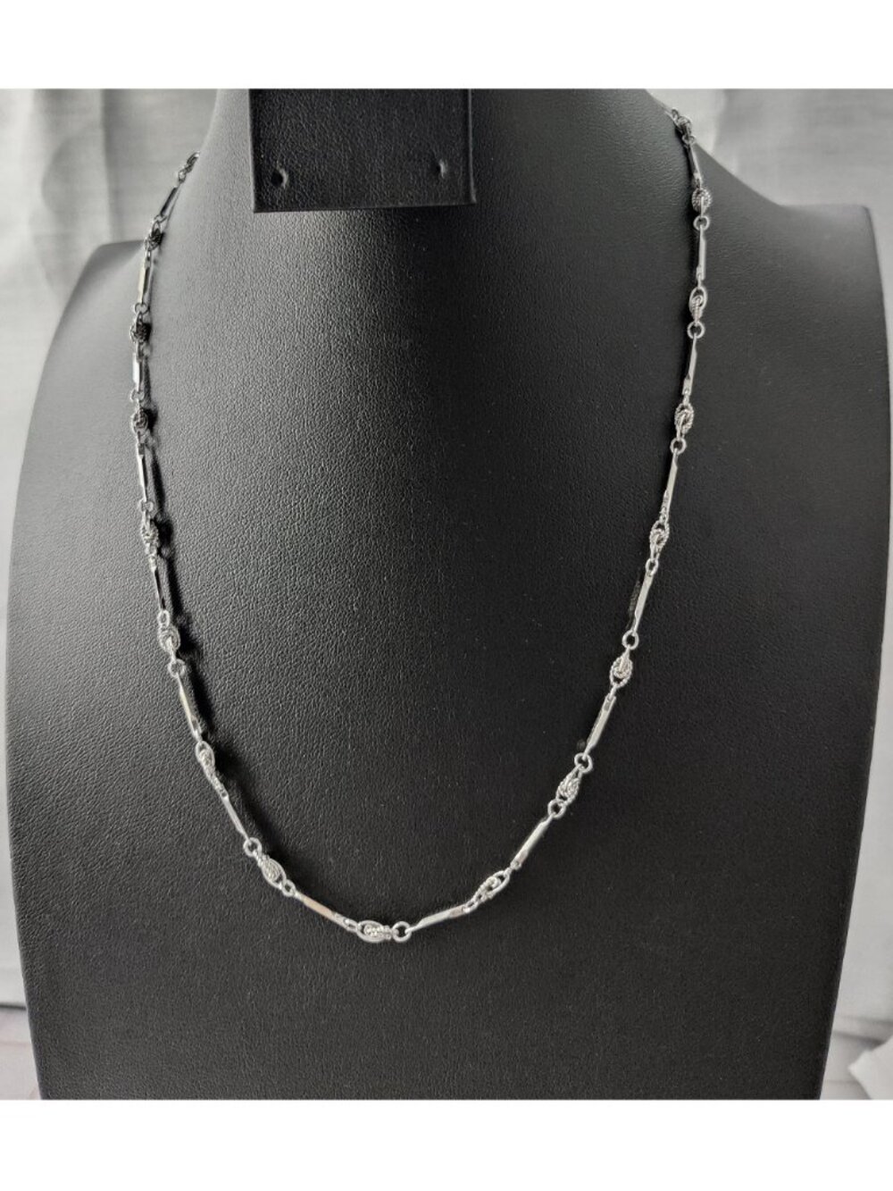 Vintage Trifari 50-60s Signed Tag Silver Plated Filigree Bar Link Chain Necklace
